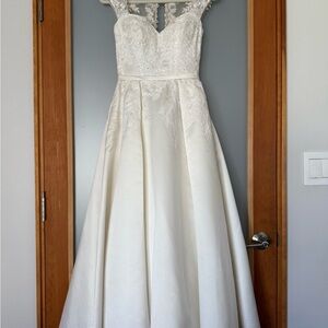 Ivory Lace Bodice Satin A-Line Wedding Dress